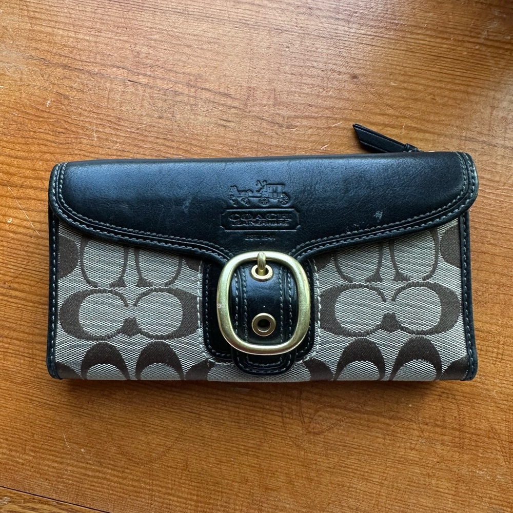 Coach Black and Brown Signature Wallet